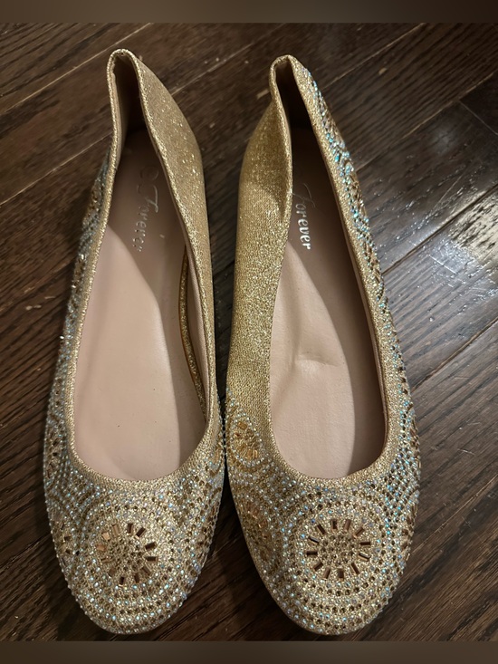 Forever 21 Shoes - Forever 21 Gold Crystal-Embellished Round-Toe Flats